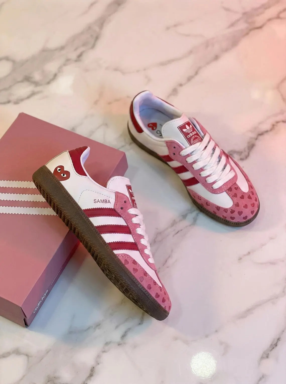 Custom Adidas Samba-Style Sneakers — Pink & Red Heart Valentine Design