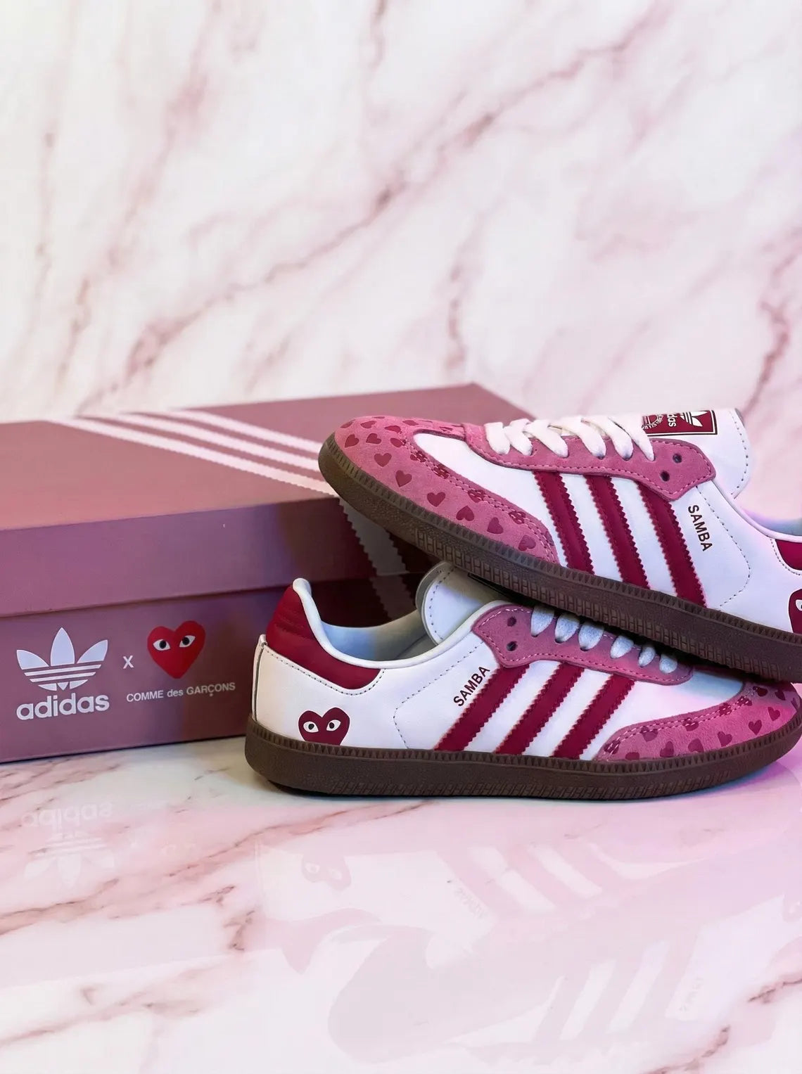 Custom Adidas Samba-Style Sneakers — Pink & Red Heart Valentine Design