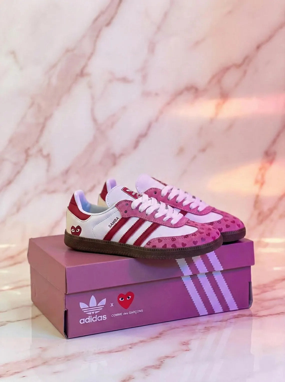 Custom Adidas Samba-Style Sneakers — Pink & Red Heart Valentine Design