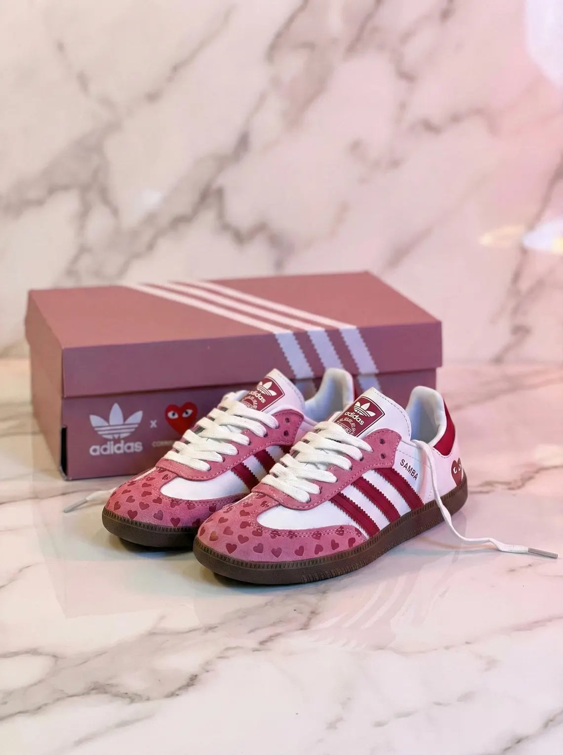 Custom Adidas Samba-Style Sneakers — Pink & Red Heart Valentine Design