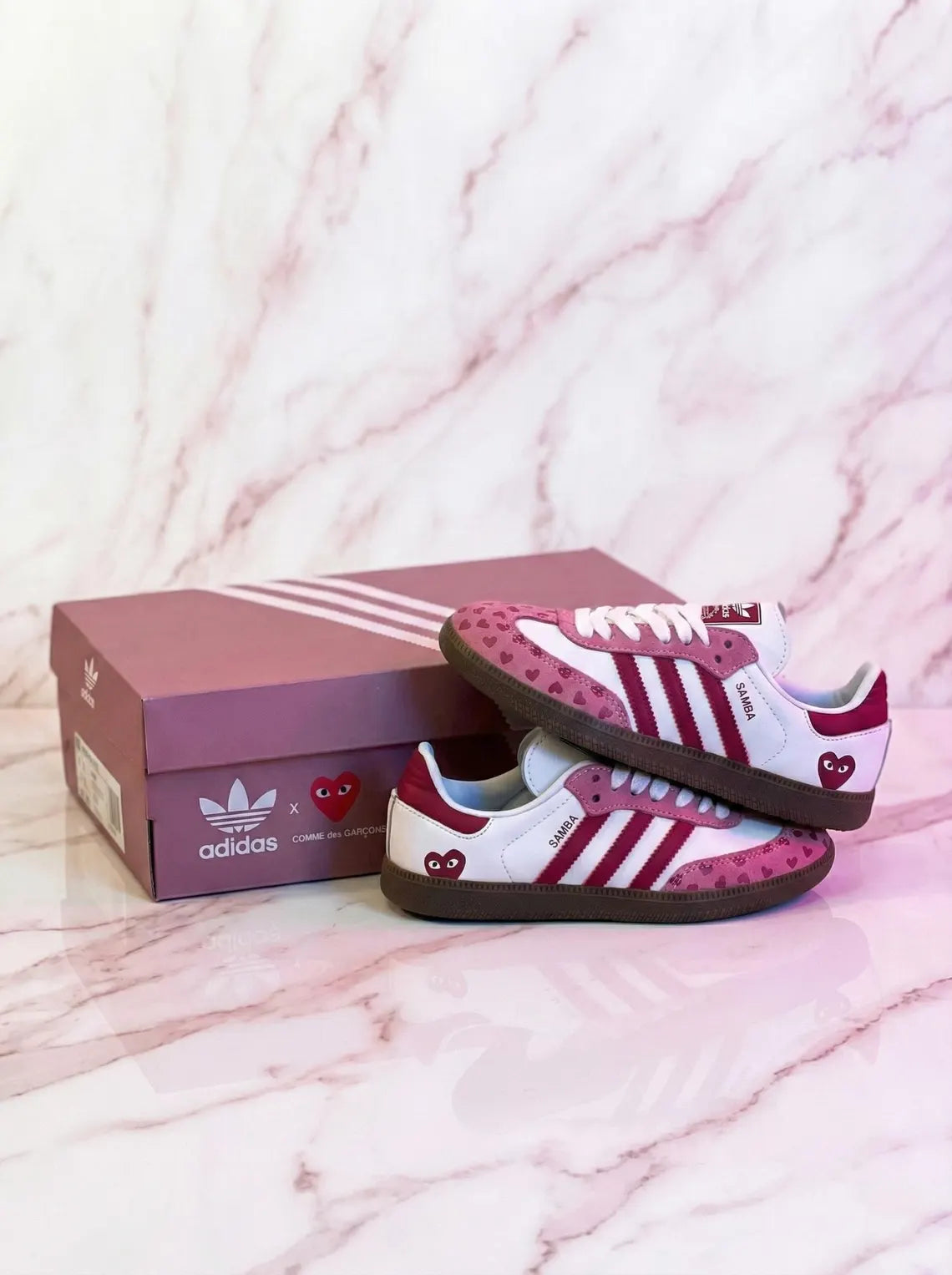 Custom Adidas Samba-Style Sneakers — Pink & Red Heart Valentine Design
