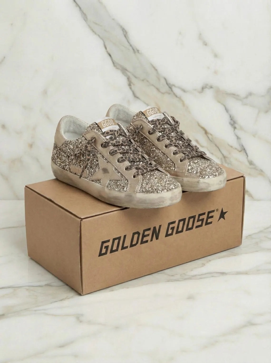 Golden Goose Superstar Glitter Sneakers Silver Gold - Distressed Low Top Trainers - Italian Luxury Designer Shoes