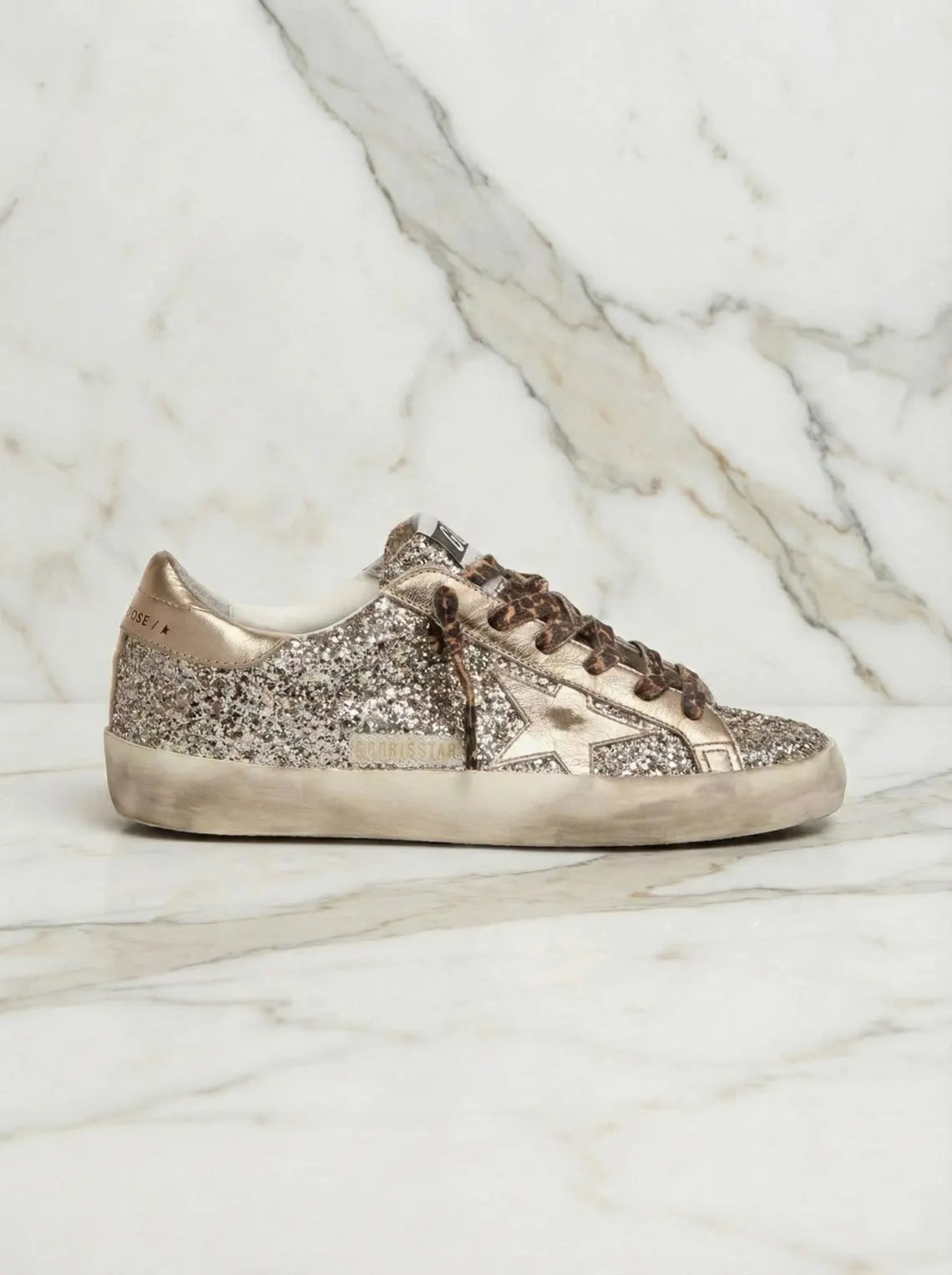 Golden Goose Superstar Glitter Sneakers Silver Gold - Distressed Low Top Trainers - Italian Luxury Designer Shoes