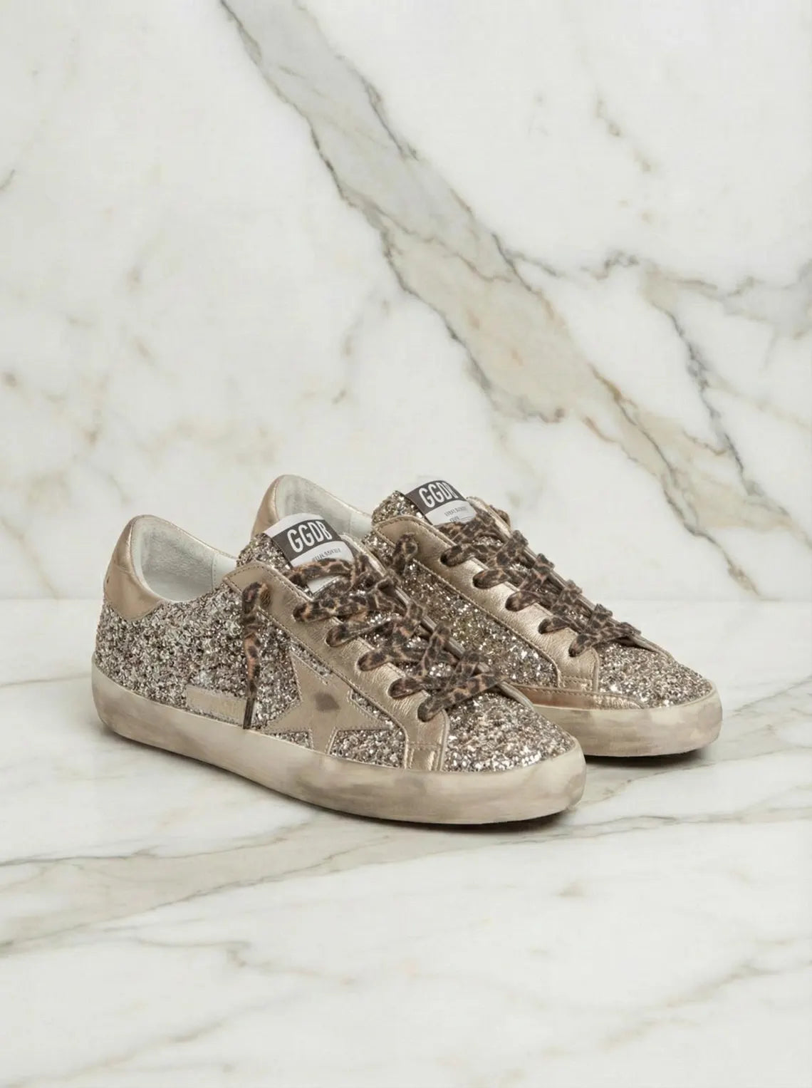 Golden Goose Superstar Glitter Sneakers Silver Gold - Distressed Low Top Trainers - Italian Luxury Designer Shoes